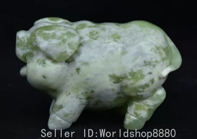 5.2" China Natural Xiu Jade Carved  Fengshui 12 Zodiac Year Pig Statue Sculpture