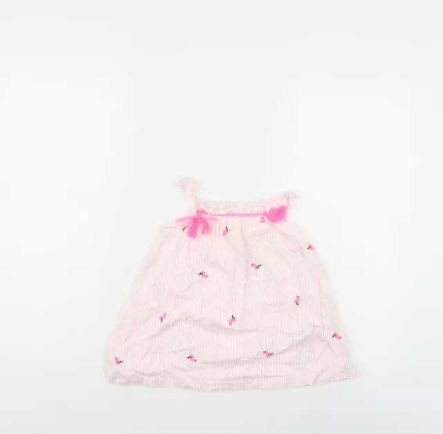 Preworn Girls Pink Striped Cotton Tank Dress Size 12-18 Months Square Neck