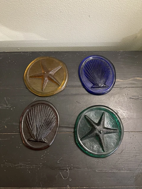 VINTAGE BLENKO CLEAR Glass Paperweight Sea Shell And Starfish Set Of 4 ...