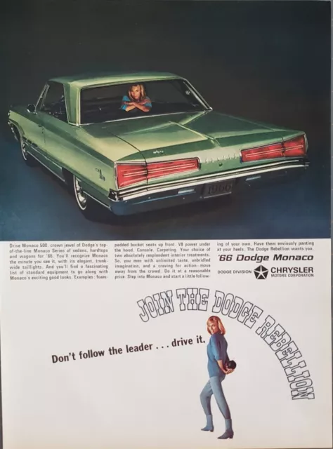 1965 Chrysler Dodge Monaco 500 1966 Automobile Car Crown Jewel Print Ad