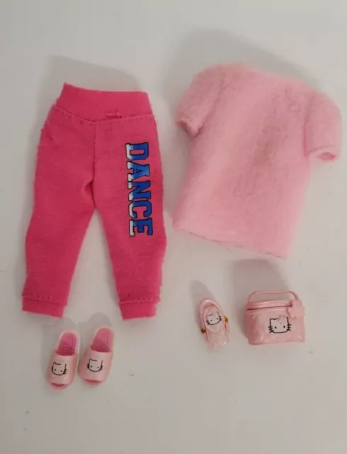 Barbie Hello Kitty Fashion Outfit Accessories Lot -Top Pants Slipper Makeup Case