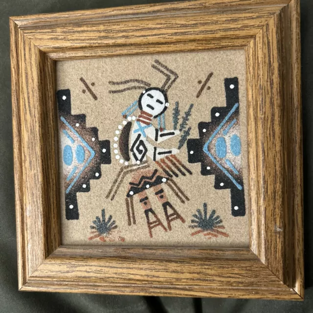 Wood Framed Authentic Navajo Native American Indian Sand Painting Healing