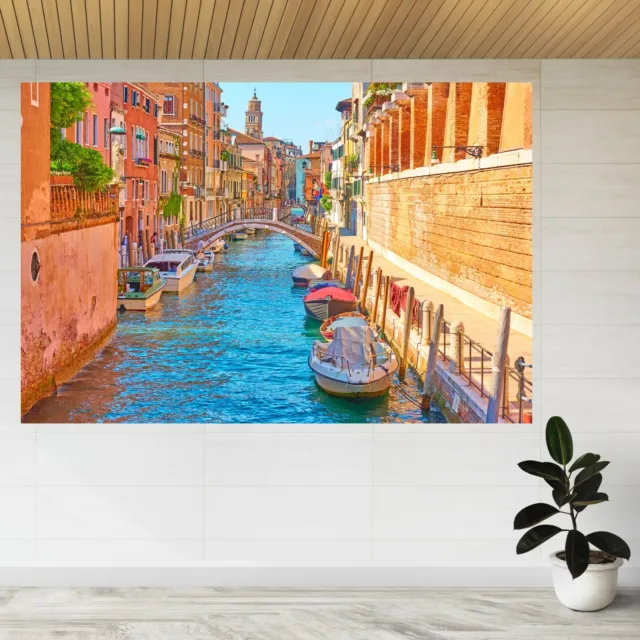 Houses Canal boats Venice Italy colorful 3d View Wall Sticker Poster Decal A250