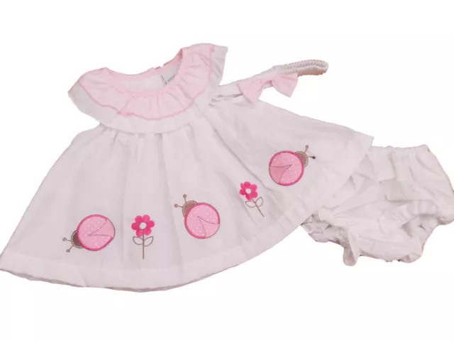 BNWT Baby Girls ladybird summer dress set in pink or white  0-3 3-6 6-9 months