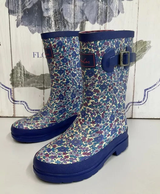 Joules Girls Navy Blue & Red Floral Wellies Wellington Boots Size Infants UK 12