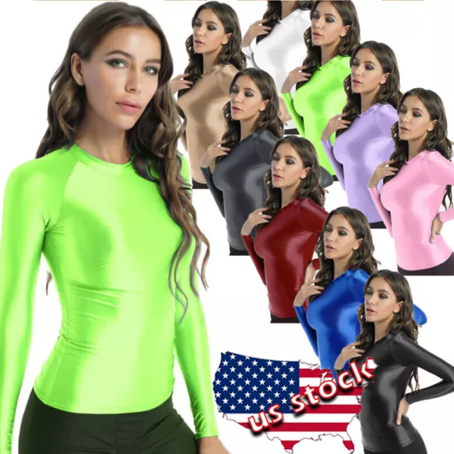 Women Shiny Oil Activewear Vest Workout Running Shirts Sports Gym