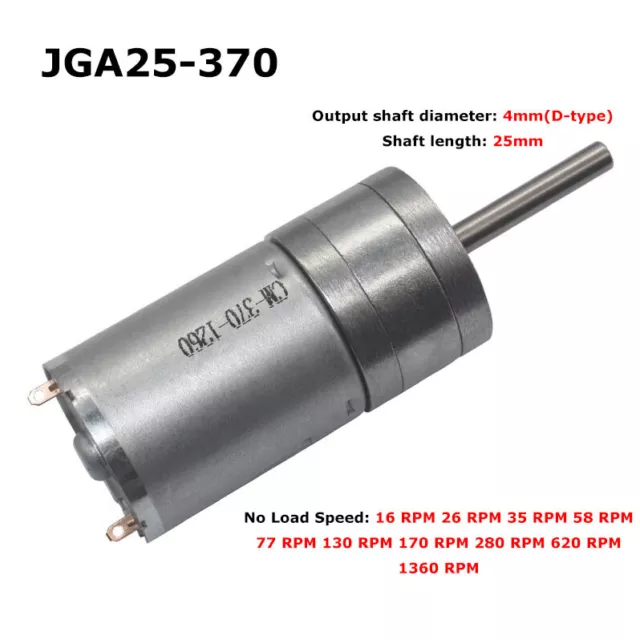 JGA25-370 DC Geared Motor DC6V/12V/24V 12rpm~1360rpm Low Speed Long Axis 25mm
