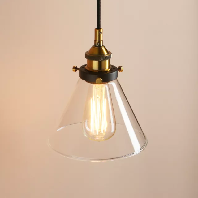 7.3" Vintage Industrial Loft Ceiling Pendant Light Lamp Cone Clear Glass Shade 2