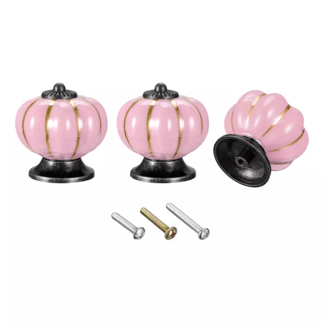 Ceramic Drawer Knobs 3Pcs Pumpkin Handles Pulls 40mm Dia. W Screws Pink