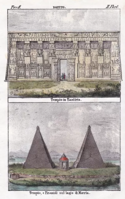 Egypt Ägypten Dendera Temple complex Lake Moeris Pyramids Lithographie 1840