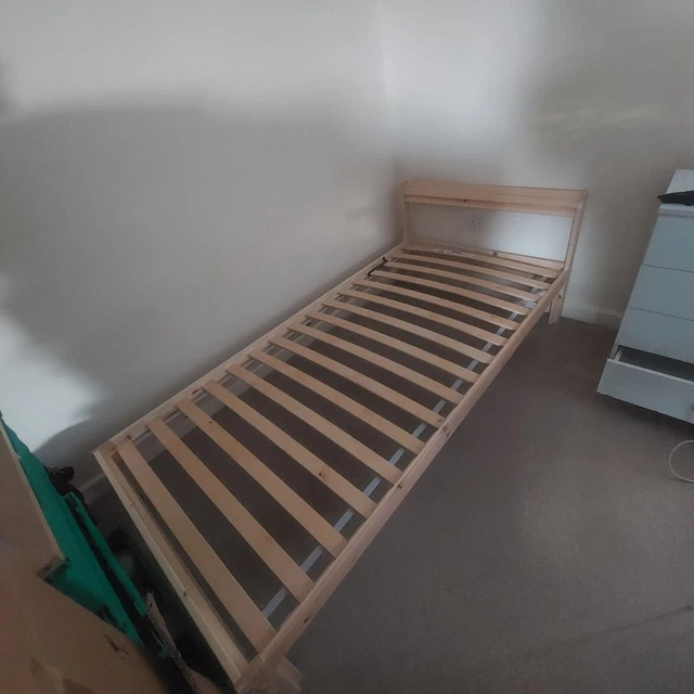 IKEA SINGLE BEAUTIFUL natural solid wood "Neiden" bed frame, slated bed
