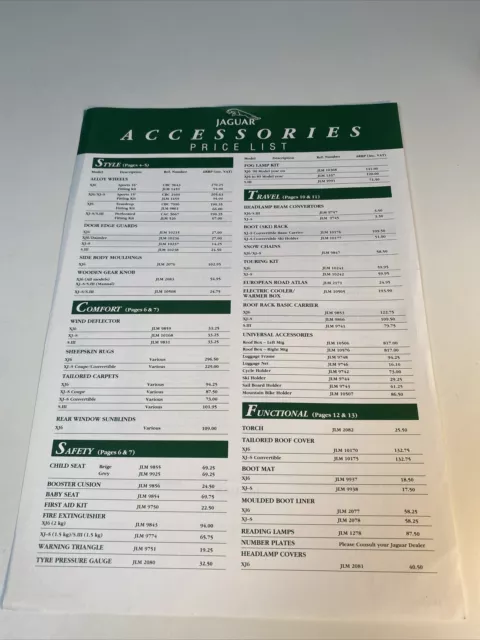 Jaguar Accessories Brochure Price List XJ6 XJS XJ-S Series 3 Daimler FREE POST