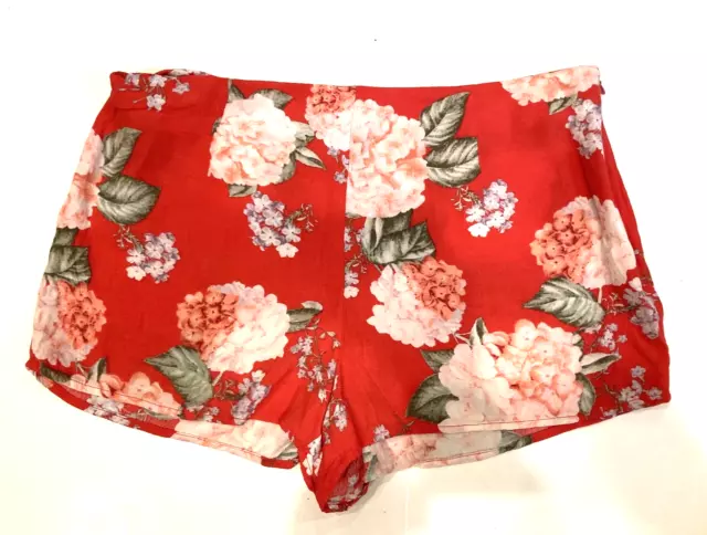 Forever 21 Shorts Womens Medium Orange Hawaiian Floral Hydrangeas Mini Juniors