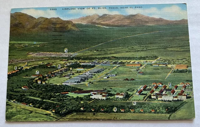 Vintage Linen Postcard ~ Airplane View of Fort Bliss ~ El Paso Texas