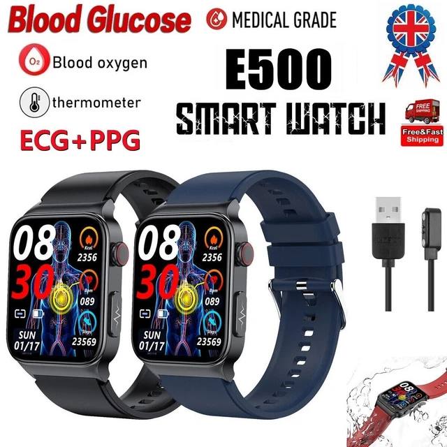 BLOOD GLUCOSE SUGAR Smart Watch Body Temperature ECG PPG Monitor