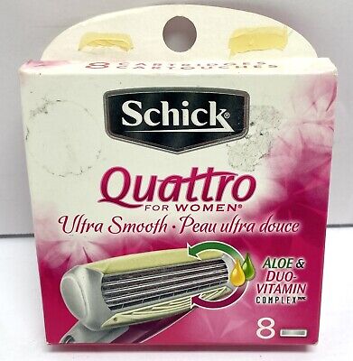 Recarga de afeitadora Schick Quattro para mujer ultra suave aloe y vitamina 8 unidades NUEVO