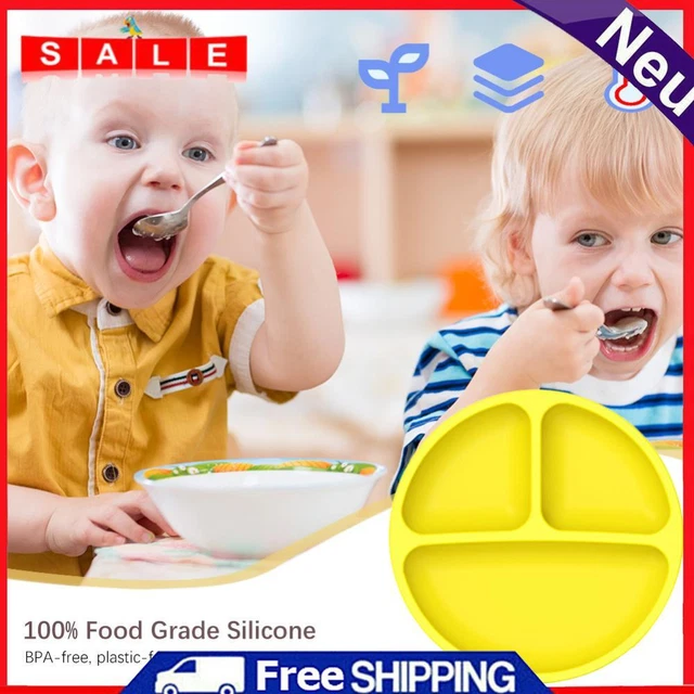 Cute Baby Infant Dining Plate Non Slip Training Sucker Dishes Tableware (Yellow)