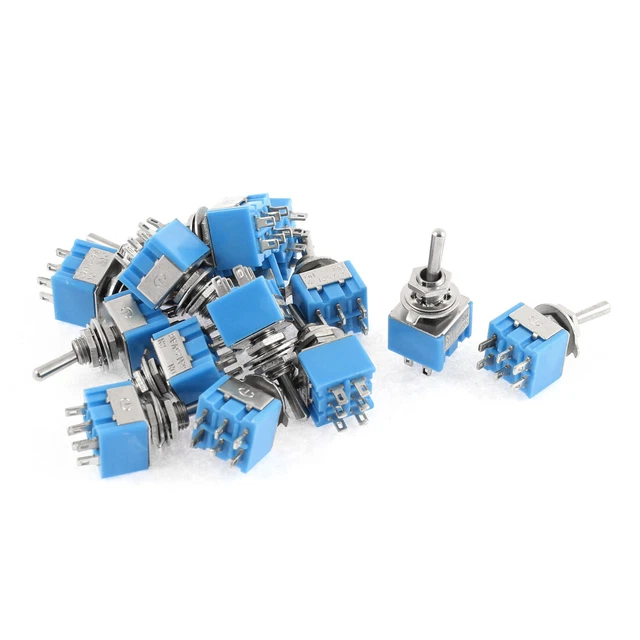 15pz AC 125V6A 6Pin 2 posizioni ON-OFF DPDT Mini blocco interruttore levetta blu