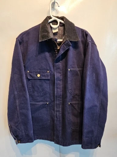 Vtg Carhartt Blanket Lined Canvas Work Farm Trucker Jacket Mens Large Made USA