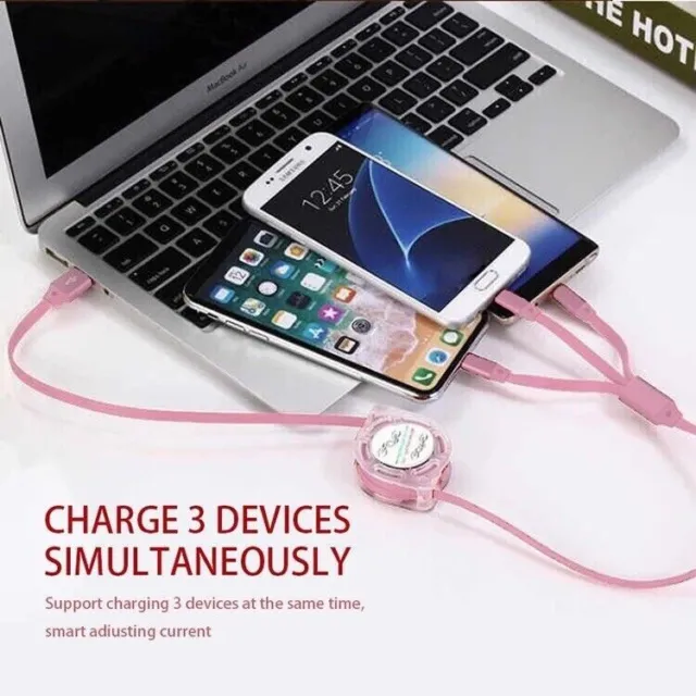 3 in 1 FAST 2.4A CHARGING RETRACTABLE DATA SYNC USB CABLE IPHONE SAMSUNG TYPE 3