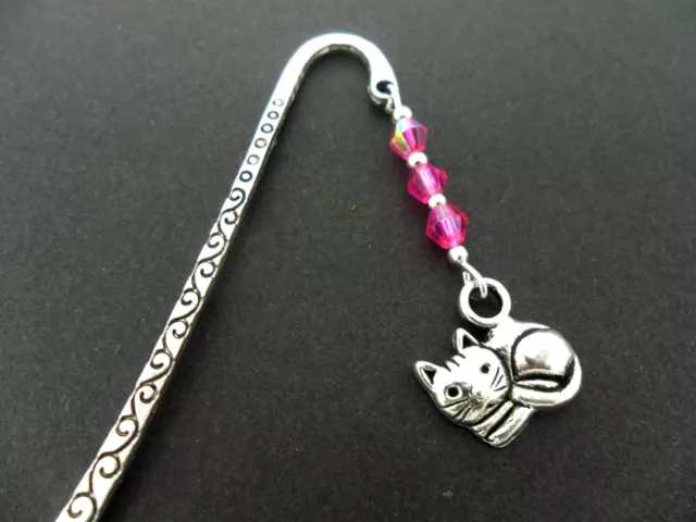 A Tibetan Silver  Cat Charm & Pink Crystal Bookmark. New.