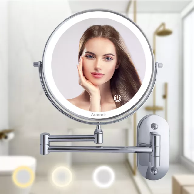 Wall Extending Bathroom Mirror With Lights Dual Sided 1X 10X Magnifying Mirrors