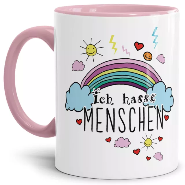 Tasse mit Spruch "Ich hasse Menschen" - Regenbogen | Lustig | Büro | Kaffeetasse