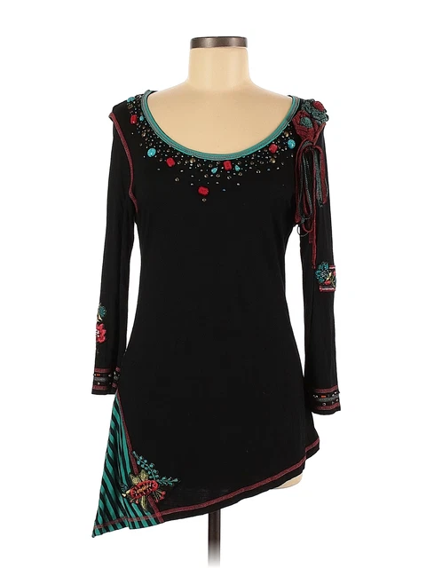Krista Lee Women Black 3/4 Sleeve Top M