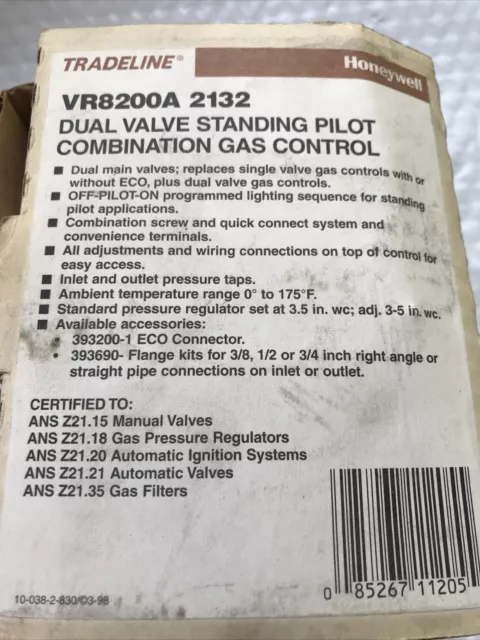 Honeywell VR8200A2132 Pilot Gas Valve - Gray