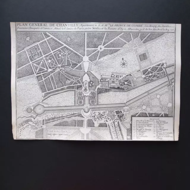 GRAVURE XVIIIe * PLAN Gal. de CHANTILLY * NICOLAS de FER Géographe du Roi 1705