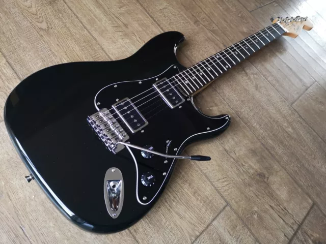 MONSTER ALL BLACK P90 STYLE Fender Squier STRAT with MAJOR ALNICO V PUP UPGRADE