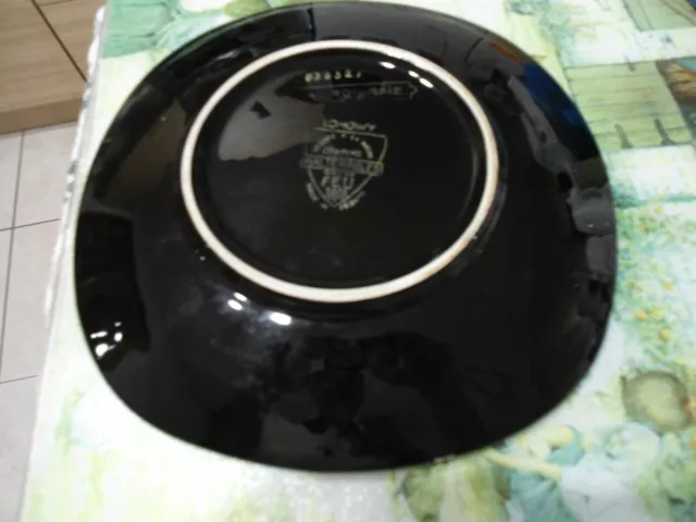 ASSIETTE  LONGWY Céramique Noire émaillée "LA ROSERAIE" carrée 2