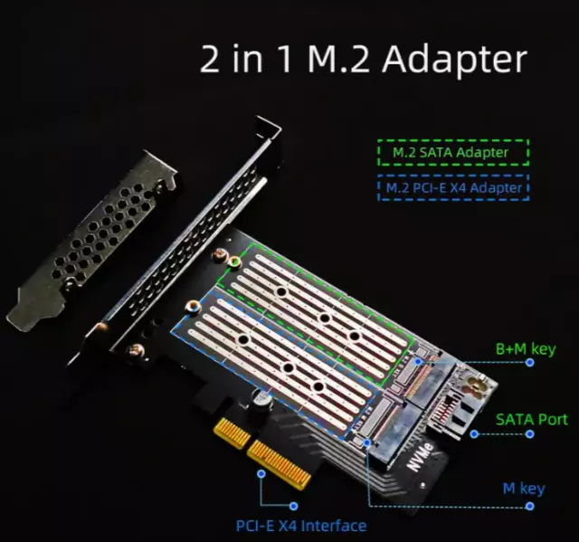 M.2 to PCIe 3.0 x16 NVMe SSD Adapter Card 2230, 2242, 2260 and 2280 drives