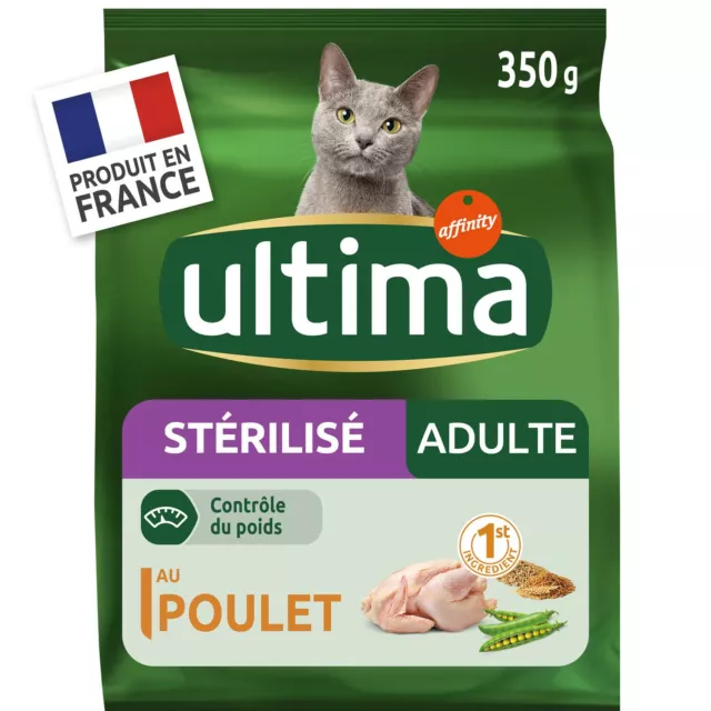 LOT DE 4 - ULTIMA - Croquettes pour chat Adulte Stérilisé au Poulet - sac de 350