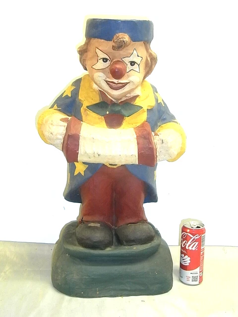 Grand Clown De Cirque Ancien En Papier Mâché – Design 50/60 – Hauteur 70 Cm