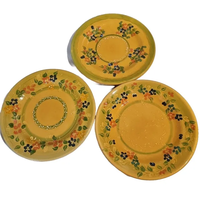 Set of 3 Terre e Provence Souleo France Pottery 9" Plates Hand Painted -worn