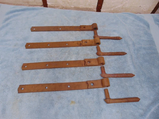 Lot of 4 Antique Hand Forged Strap Hinges Barn Door / Gate Rustic Farm Hardware