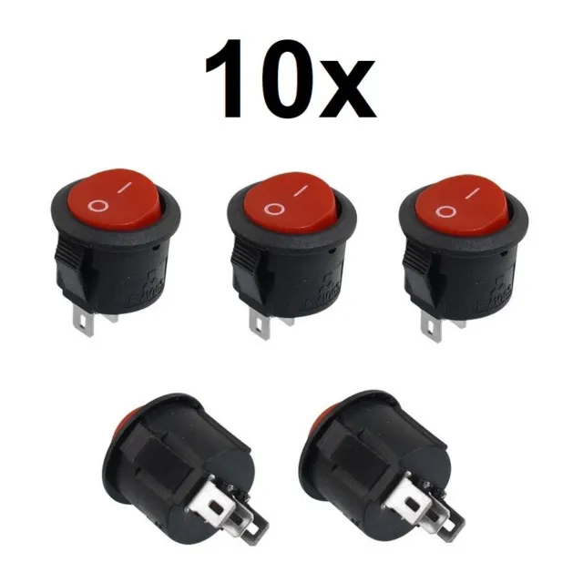 10x SPDT On/Off Red Round Rocker Switch 2-Pin 6A/125V 3A/250V AC/DC Appliance