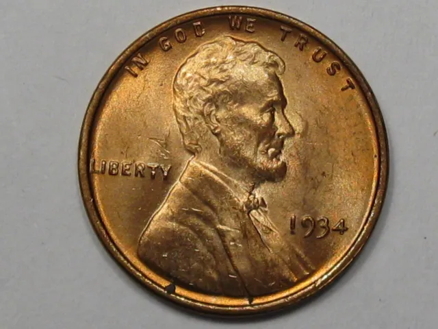 Unc Red 1934 US Lincoln Wheat Penny. #12