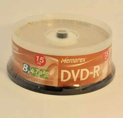 NEW SEALED Memorex DVD-R 15 Pack Spindle/Cake Box 8X 4.7GB 120Min