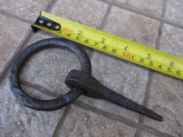 Antique Wrought Iron Tethering Ring on Pin Game Hook Old Wall Farm Hardware