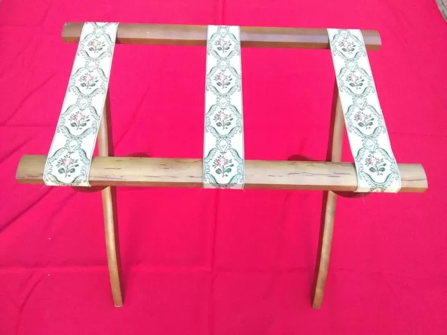 Luggage Stand/Suitcase Rack Vtg "SCHEIBE" Folding Wood  With Tapestry Straps