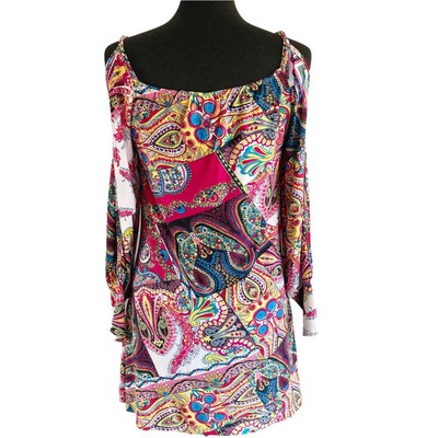 Urban Mango Paisley Tunic/Mini Dress Cold Shoulder Long Sleeves Women's Small