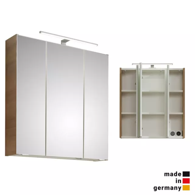 Spiegelschrank 65 cm Eiche LED Beleuchtung Steckdose Badezimmer Badmöbel