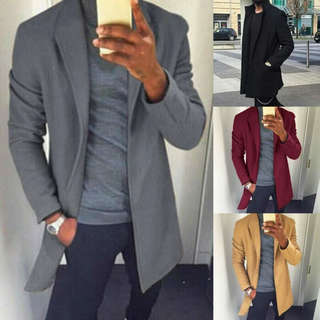 NEW Jacket Peacoat Men's Winter Outwear Tops Long Overcoat Trench Warm Coat