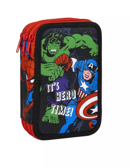 Astuccio Marvel Avengers 3 scomparti zip riempito, 44 accessori scuola, 20 cm