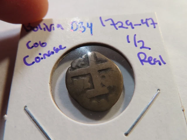 D34 Bolivia 1729-1747 AE Cob 1/2 Real