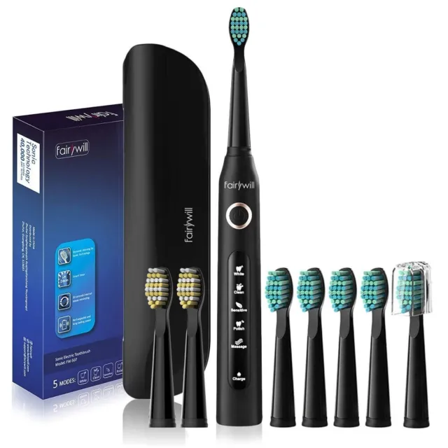Cepillo de dientes eléctrico estuche de viaje negro 8 cabezales de repuesto dientes recargables USB