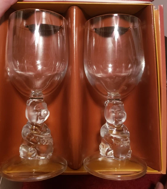 2 Vintage Walt Disney K Onishi  Winnie The Pooh Wine Goblets 8 oz. Glasses Japan