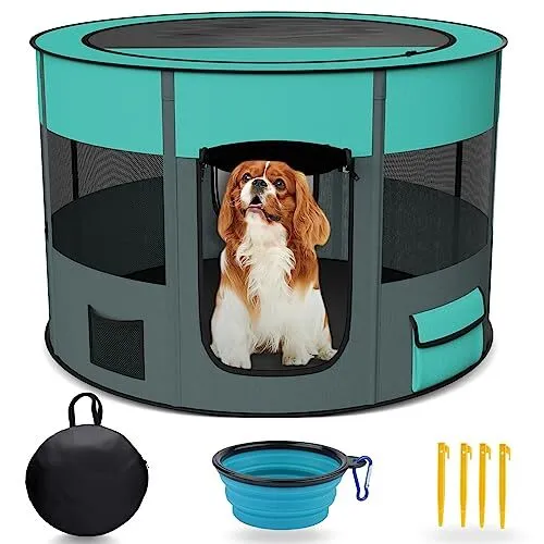 Portable Puppy Play Pen for Indoors, Pop Up Dog Playpen, Foldable Pet Playple...